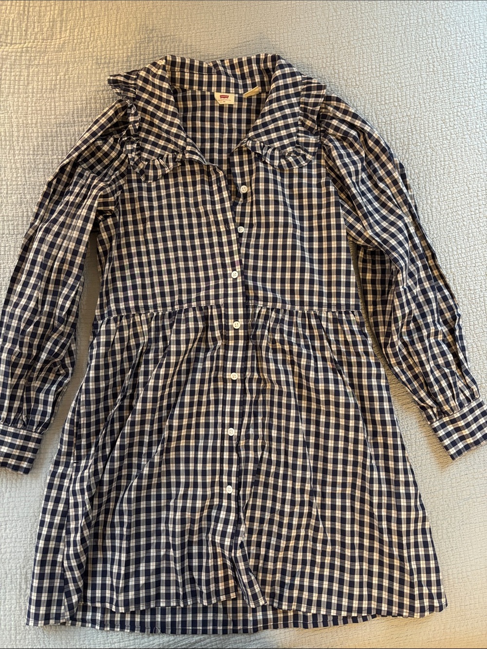 Levi's Navy & White Gingham Button-Front Dress with Collar